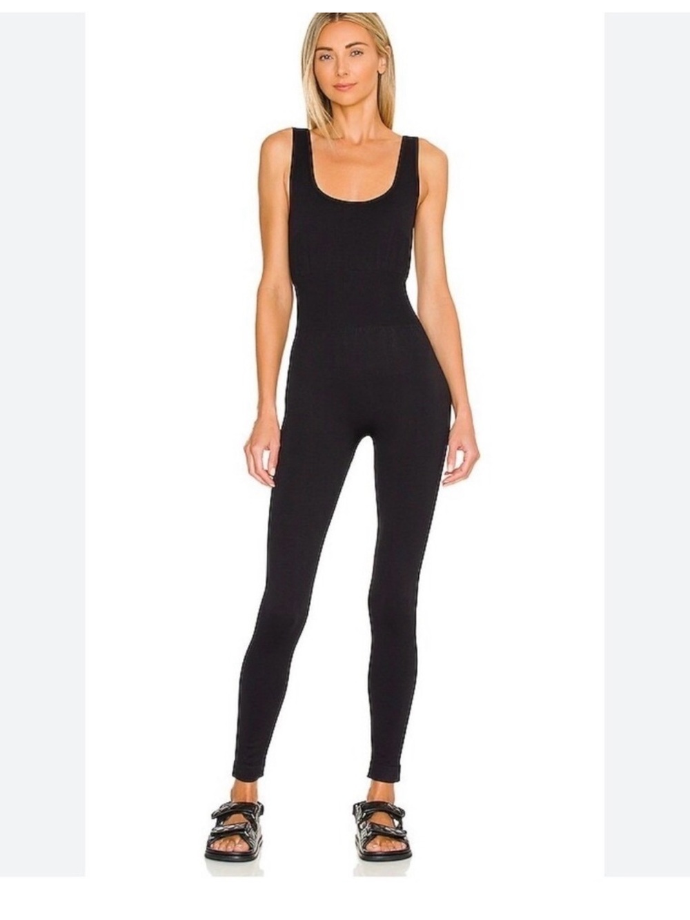 NWT WeWoreWhat Sleek Black Sculpting Rib Jumpsuit Athleisure Medium